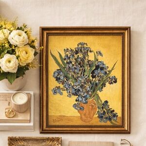 Vase with Irisis by Vincent Van Gogh print hand embellish framed 16x20 replica